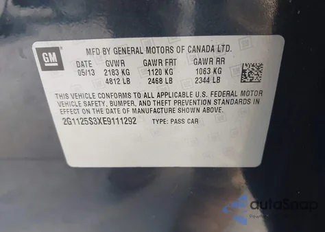 2014 Chevrolet Impala 2Lt from USA, damaged, VIN 2G1125S3XE9111292